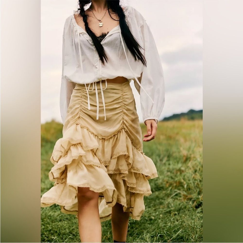 Free People Calliope Ruffle Midi Skirt Size S